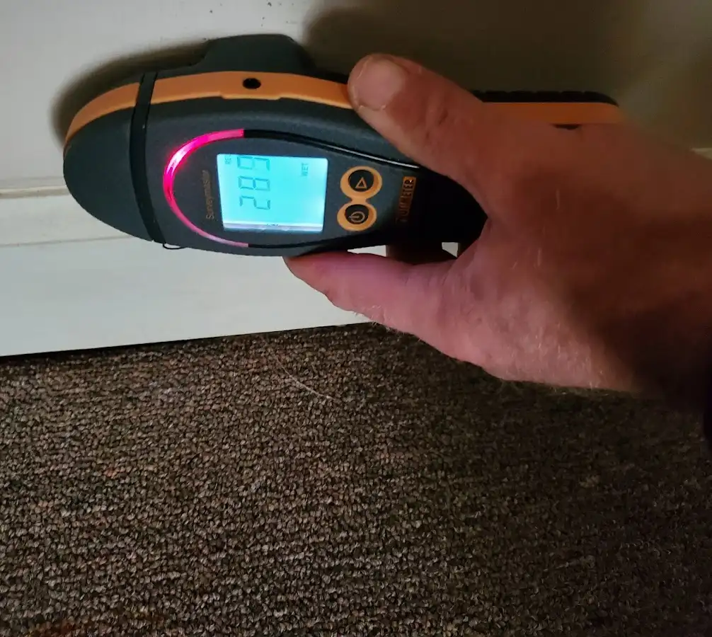 Moisture detection at baseboard during Storm Damage Restoration in Howell